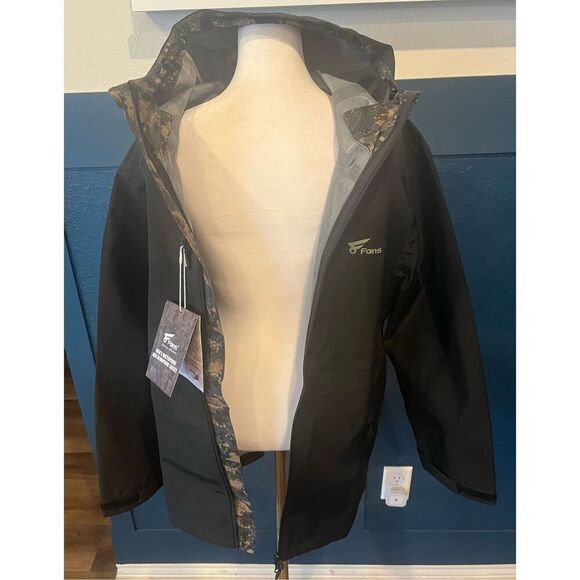 8 Fans Men's Hooded Jacket - 20000mm Waterproof Coats for Outdoor Work Hiking - Picture 5 of 10